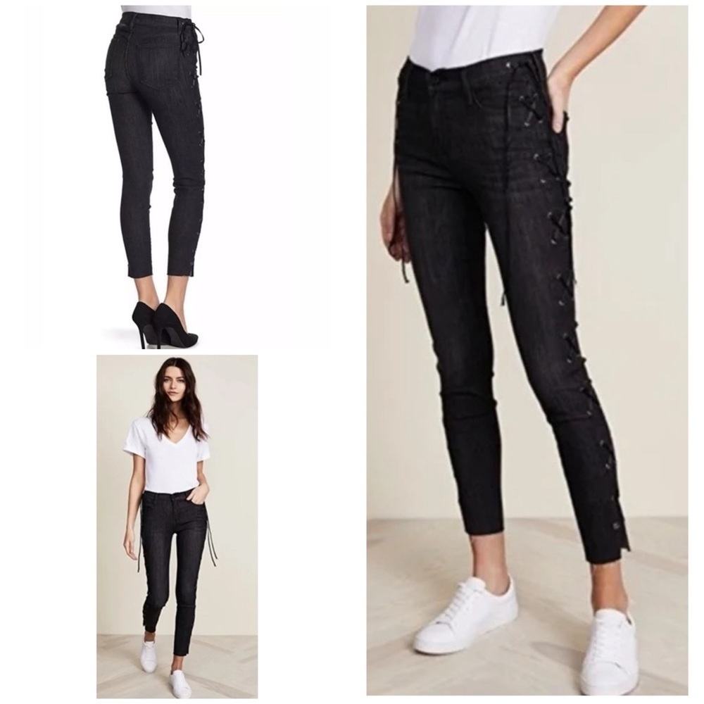 Frame Denim Le High Skinny Ties Sides Lace Up In Fulton wash Gray Black Jeans 28